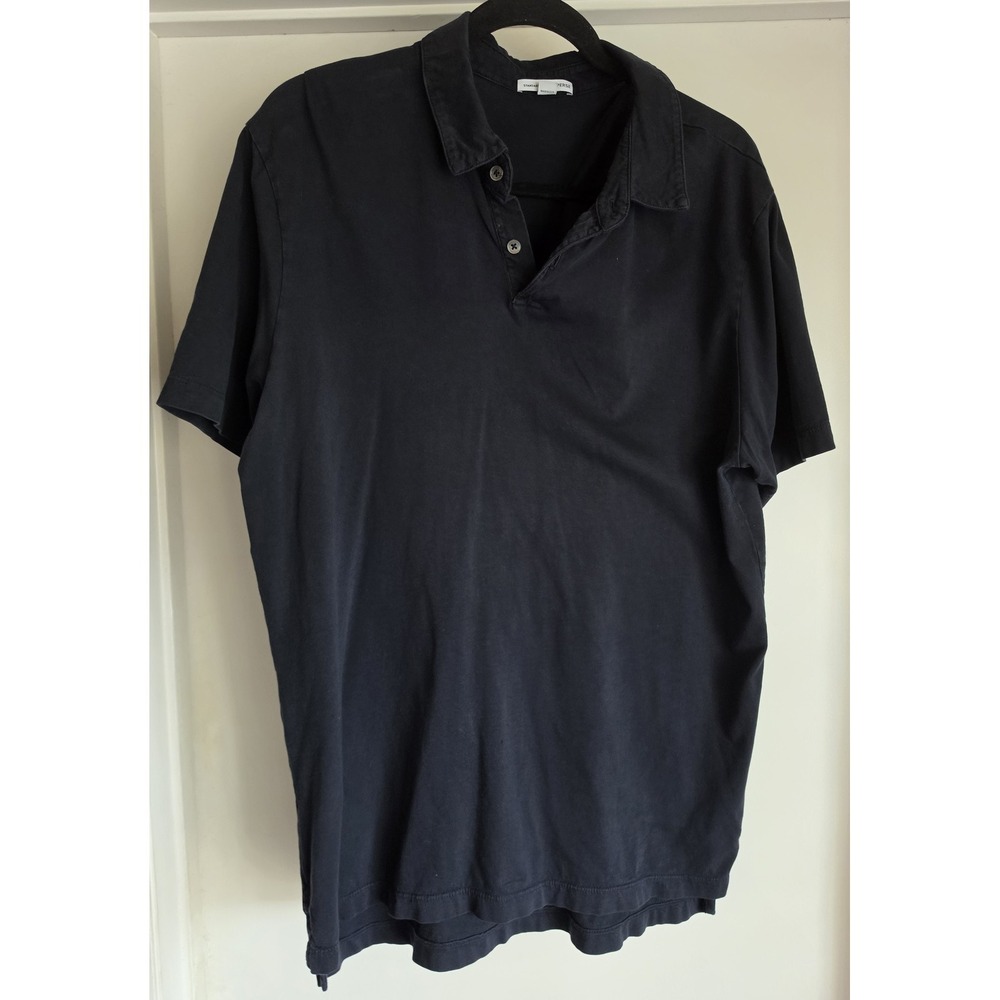 James Perse Men's Polo Shirt Size 3 Black Short Sleeve Cotton Tee Top